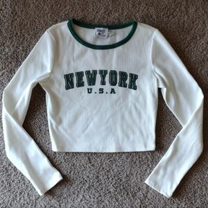 Princess Polly Cream and Green Long Sleeve Tee Size 10